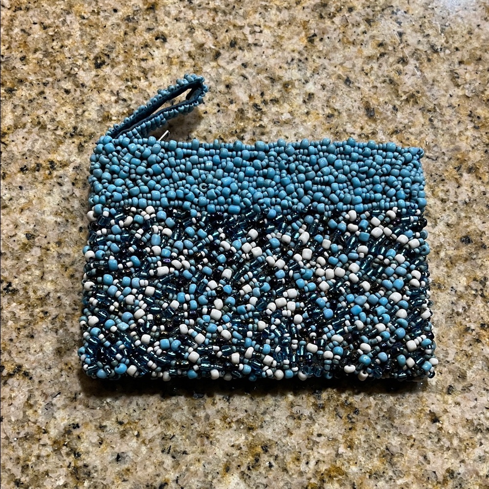 Beaded Clutch in Blue and White
